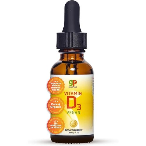 GreenPeach Liquid Vegan Organic Vitamin D 400 to 2000 IU - D3 Drops for Toddler, Kids, Baby & Infants, Vitamin D Baby Drops, Natural, 60 Servings