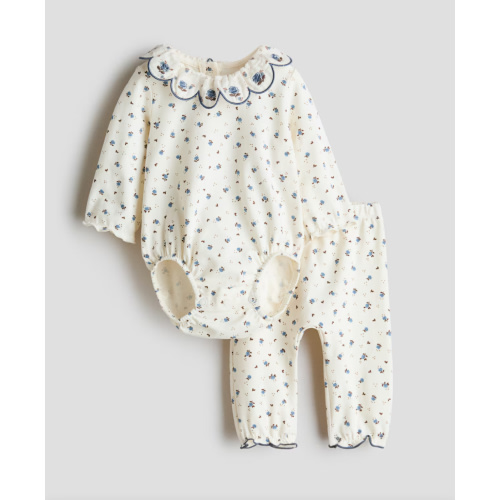 Cream/floral 2-Piece Cotton Set for kids | H&M US