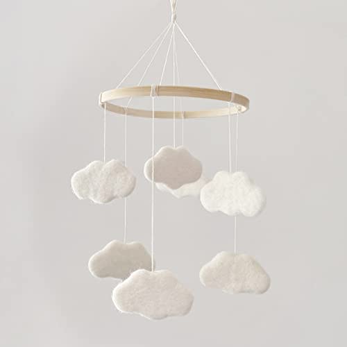 EBINGMIMA Baby Mobile for Crib - Boho Crib Mobile - Felt Cloud Mobile - Gender Neutral Baby Mobile - Boho Nursery Decor - Crib Mobile for Girls, Boys - Mobile for Bassinet, Pack N Play - Cloud