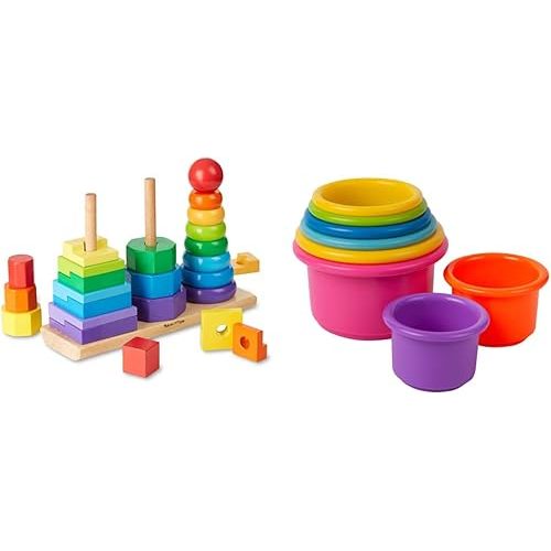 Melissa & Doug Geometric Stacker and The First Years Stack & Count Stacking Cups - Educational Toys for Toddlers