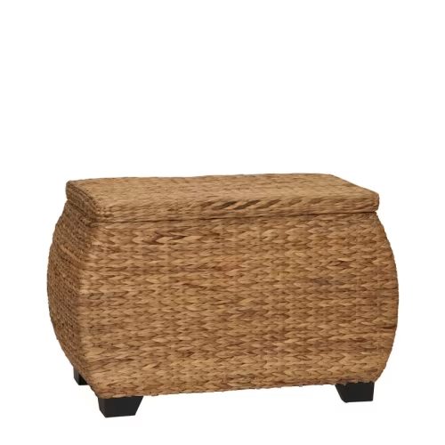 Household Essentials Large Curved Wicker Storage Chest with Liner Water Hyacinth: Brown Decorative Bin, 177 Volume Capacity