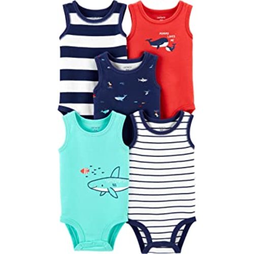 Carter's Baby Boys 5 Pack Bodysuit Set, Whale Tank, 3 Months
