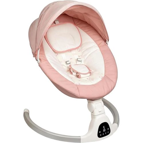 Electric Baby Swing for Infants, 5-Speed Adjustable Swing with Bluetooth Music, Timer, 5-Point Harness and Stable Base for Supervised Daytime Use (Pink)
