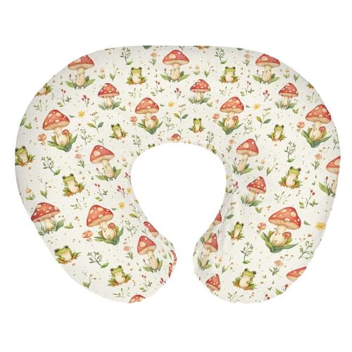 Green Frogs Mushroom Forest Baby Nursing Pillow Covers for Boy Girl Fairytale Frogs Nursing Slipcovers for Breastfeeding Pillows Animal Soft Stretchy Removable Cover for Newborn Infant