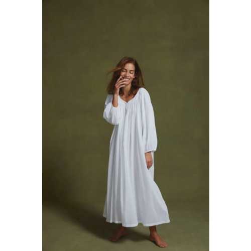 Organic Cotton Long Sleeve Nightgown For Women White Night Dress Lightweight Nighty Wedding Sleepwear