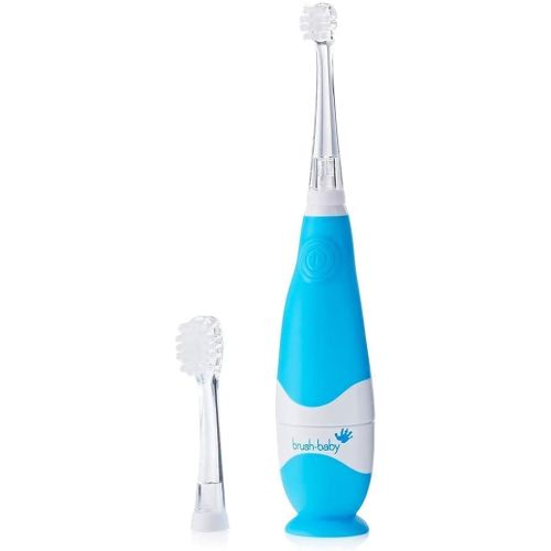 brush-baby - BabySonic Blue Electric Toothbrush, 0-36 Months - Soft, Gentle Vibrating Toothbrush for Sensitive Gums & New Teeth - with LED Light & Suction Base - Baby & Toddler Brush Heads