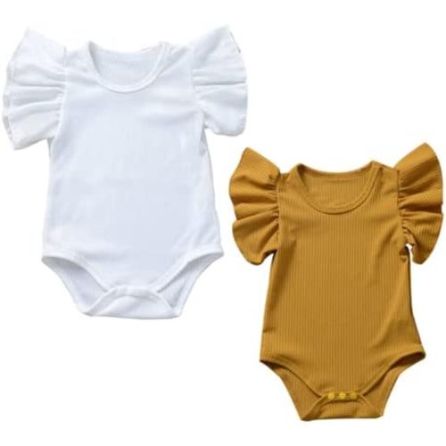 Newborn Infant Baby Girl Solid Ruffle Romper Bodysuit Jumpsuit Casual Clothes One Piece Outfit