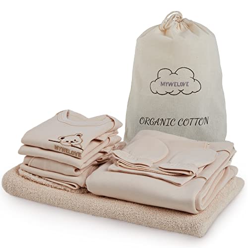 MYWELOVE Organic Cotton Premium Newborn Baby Layette Gift Set | 0-3 Months, Ink-Free, Baby Boy Clothes and Baby Girl Clothes | Newborn Baby Essentials (0-3 Months Deluxe Set)