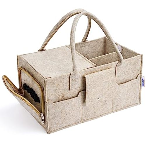 Maliton Baby Diaper Caddy Organizer with Handles, Felt Caddy for Changing Table, Newborn Essentials Bin with Lid