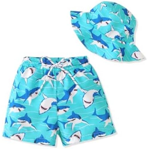 NZRVAWS Toddler Baby Boys Swim Trunks Boy Swimsuit Little Boys Beach Short Bathing Suit Kids Quick Dry Swimwear Hat12M-5T