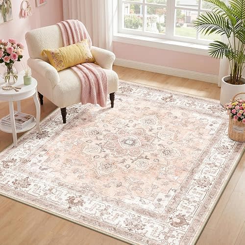 Square 4ft Washable Nursery Girls Low Pile Area Rug Pink