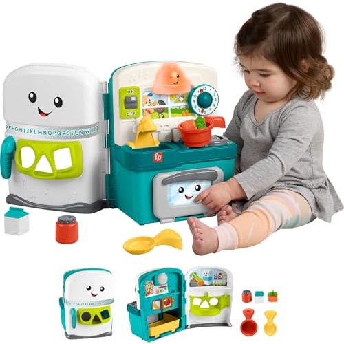 Fisher-Price Laugh & Learn Learning Kitchen Playset | Baby Toy, Pretend Play with Music and Lights, 5 Play Pieces, Toddlers & Kids Ages 6+ Months (Amazon Exclusive)
