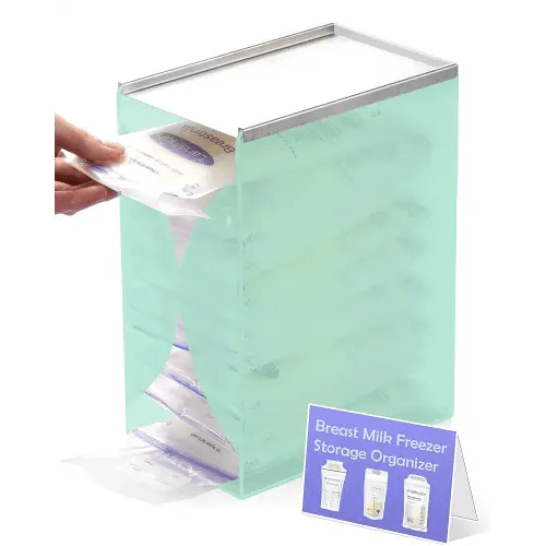 Freezer Organizer for Breast Milk Storage Bags, Frist-in First-Out Freeze Flat Breastmilk Storage Container for Fridge, Baby Food Containers for Pump Breastmilk, Breastfeeding Essentials - Green