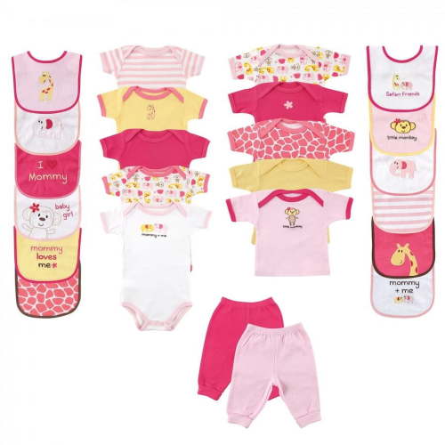 Luvable Friends Baby Girl Layette Gift Cube, Pink Safari, 0-3 Months