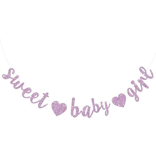 BEISHIDA Light Purple Sweet Girl Baby Glitter Banner,NO DIY, Pre-Strung Gender Party Banner for Girls,Baby Shower Sign,First Birthday Party Supplies