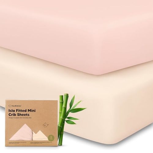 Pack and Play Sheets Fitted - 2-Pack Mini Crib Sheets for Pack N Play Mattress 38x26, Soft & Cozy, Neutral Toddler Playard Bedding, Snug Fitted Mini Baby Crib Mattress Cover Boy, Girl (Cameo)