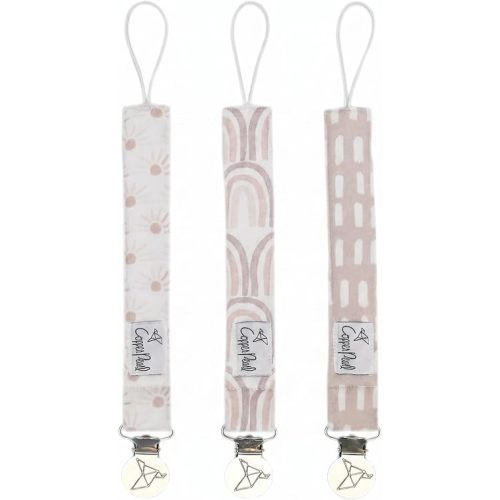 Copper Pearl Pacifier Clip 3-Pack: Premium Knit Binky Holders for Baby Girls and Boys - Stylish Stainless Steel Pacifier Accessory - Prevents Floor Drops - Bliss