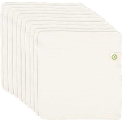Organic Cotton Reusable Baby Wipes - 10 Pack, Washable, Unbleached, Undyed, All-Natural, Toxic-free White Muslin Washcloths - Soft and Gentle Cotton Cloth Gauze Weave Wash Cloth for Newborn - 10 Pack