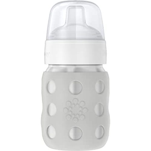 Lifefactory 8-Ounce Stainless-Steel Vacuum-Insulated Wide-Neck Baby Bottle with Sippy Nipple, Stone Gray, LS2251WCG4