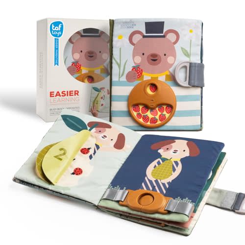 Taf Toys Busy Book for Toddlers 1-3, Montessori Quiet Activity Book with 15 Activities - Opposites Concepts - Ideal Toddler Busy Book for 1 Year Old - Boy Toys Girl Birthday Gift