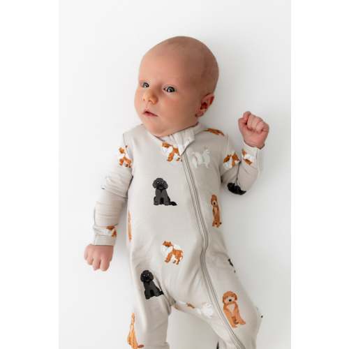 Bamboo Zippered Romper in Fluffy Dog Print | Kyte Baby