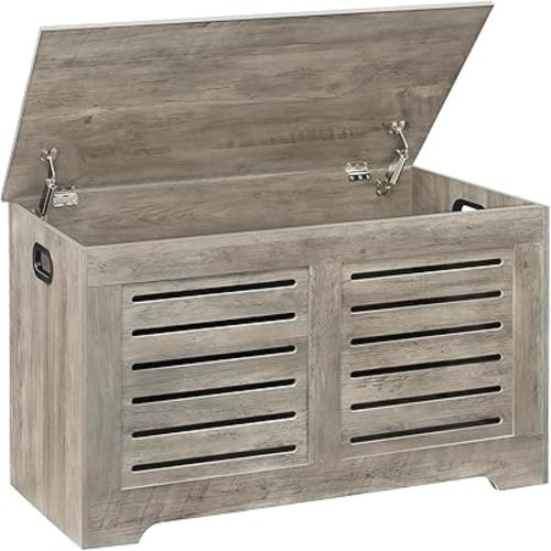 DINZI LVJ Storage Chest, Flip-Top Wooden Toy Box with 2 Safety Hinges, Entryway Shoe Storage Bench, Good Ventilation, Storage Trunk for Living Room, Bedroom, Easy Assembly, Gray Wash
