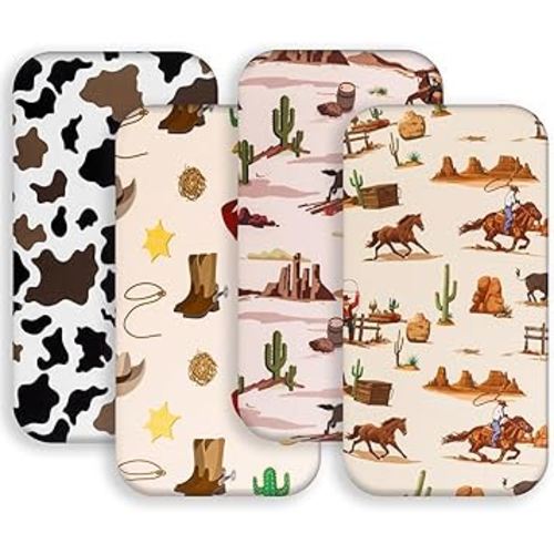 4 Pack Western Cowboy Crib Sheets Neutral Breathable Fitted Baby Sheets Nursery Sheets for Baby Boys or Girls (Bassinet Sheet)
