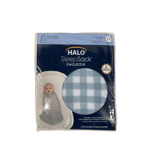 Halo Micro-Fleece Swaddle , Small, Gingham Blue