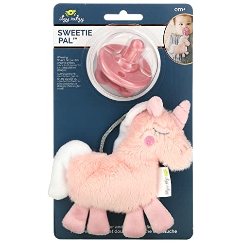 Itzy Ritzy Pacifier & Lovey Set, Silicone Binky w/Stuffed Animal (Unicorn) | Detachable Plush Unicorn Lovey with Coordinating Silicone Pacifier for Soothing, Snuggling & Play for Ages 0 Months & Up