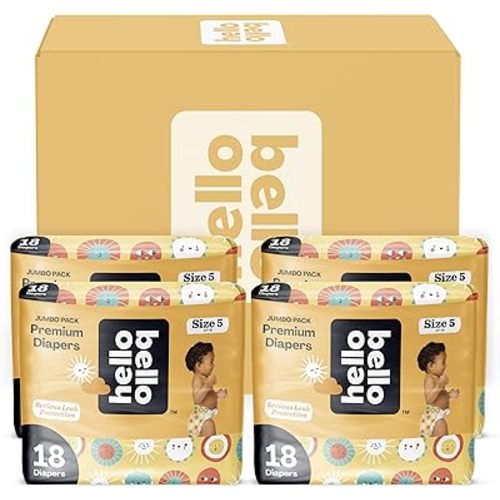 Hello Bello Premium Diapers Size 5, 72 Count Disposable, Extra-Absorbent, and Hypoallergenic Baby Diapers with Snug and Comfort Fit, Sunnyside Up Pattern Value Pack
