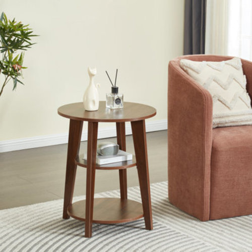 Millwood Pines 3-Tier Round End Table - Wood Accent Side Table With Storage Shelf, Vintage Style Nightstand For Living Room & Bedroom | Wayfair