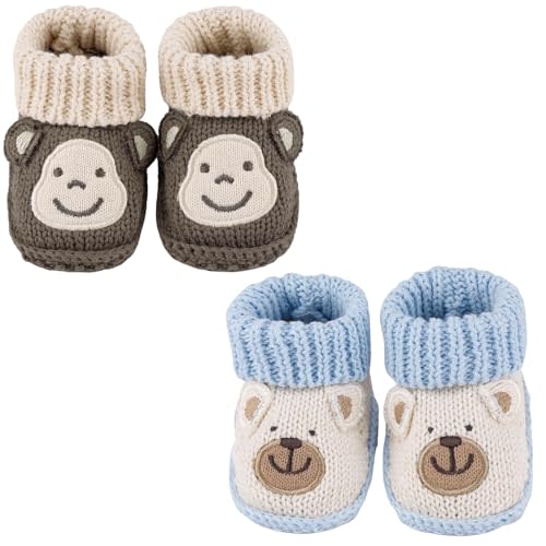 DUONITITI Newborn Knit Booties Soft Baby Sock Boots for Infant Boys Girls First Walkers 2 Pairs, 0-3 Months
