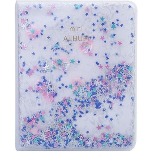 Mini Photo Album, Quicksand Beads 64 Pockets 3 Inch Mini Photo Book Album For Instax Camera Photos(Blue)