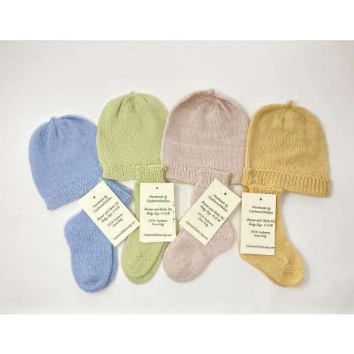 Pure Cashmere  Baby Set - Beanie Hat and Pair of Socks - 100% Cashmere