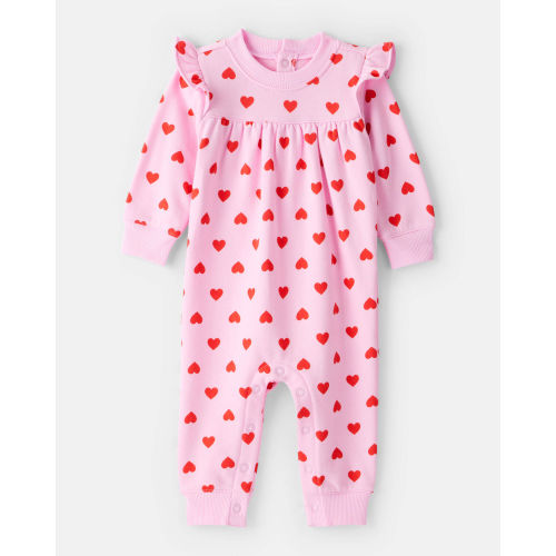 Baby Girl DayDream Fleece Heart Long-Sleeve Jumpsuit - Pink - Carter's | Carter's