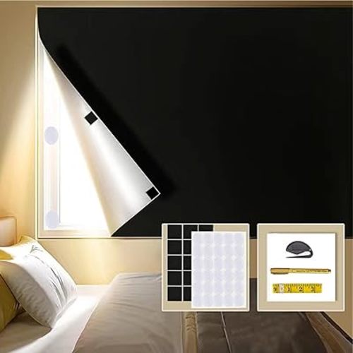Portable Blackout Window Cover, Upgraded 79"x57" Blackout Curtains No Drill Cuttable DIY Self-Adhesive Hook Loop Tapes, Travel Reusable Blinds/Shades for Bedroom 2m