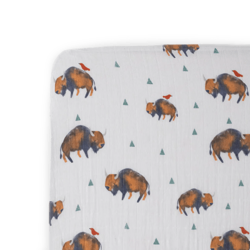 Cotton Muslin Crib Sheet - Bison