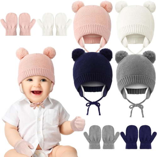 Dalrosia Toddler Winter Hat with Mittens Set - Baby Kids Warm Fleece Knit Beanie Hat & Thick Gloves Skiing Cap for Boys Girls