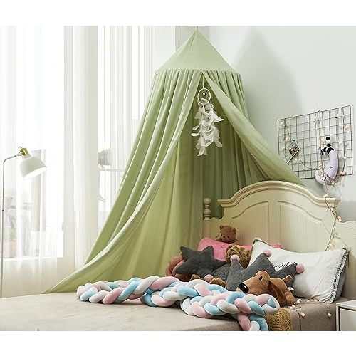 Mengersi Bed Canopy for Girls, Round Dome Canopy Curtains Room Decoration Princess Castle, Dreamy Mosquito Net Bedding (Sage Green)