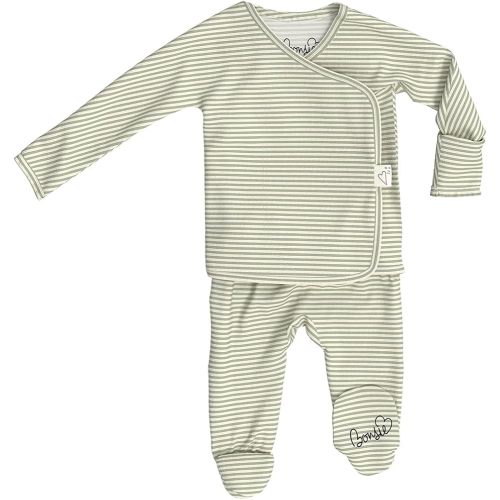 Bonsie Skin to Skin Babywear Footie Bodysuit - Baby Footed One Piece with Green Striped Pattern - Mint Twist (0-3 Months)