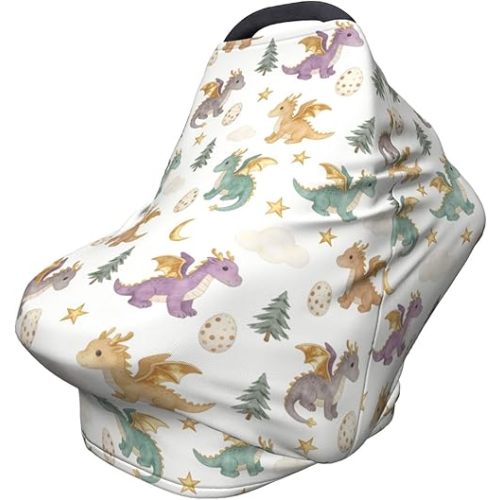 Dragon Print Car Seat Covers Baby Multi-Use Cute Dragon Car Seat Canopy Carrier Cover, Breathable Breastfeeding Cover Boys & Girls