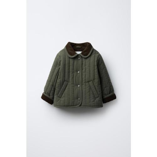 CORDUROY COLLAR PUFFER JACKET - Khaki | ZARA United States