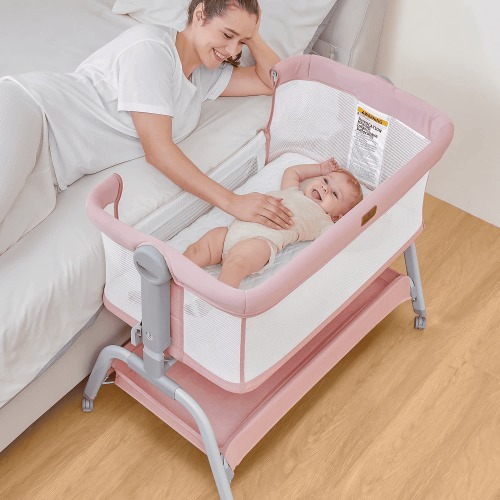 BabyBond 3 in 1 Baby Bassinet Bedside Sleeper, Adjustable, Waterproof & Mesh, Pink - Walmart Business Supplies