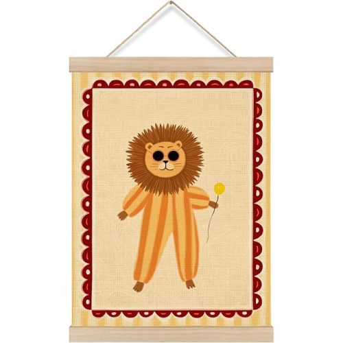 KRHFG Stripe Lion Animal Wall Art Poster Framed, Animal Nursery Decor, Cute Cartoon Lion Hanging Canvas Prints Wall Decor for Toddler Kids Room Bedroom Dorm Nursery Playroom, 12x16 Inch