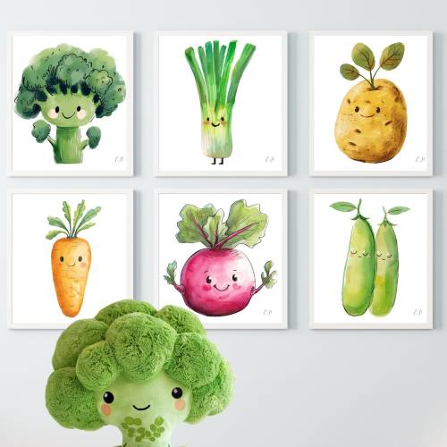 Cute & Happy Vegetables Prints | Children Bedroom | Playroom | Nursery | Kitchen | Watercolour Illustrations