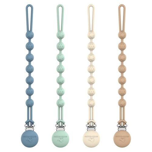 Cuddle Campus Silicone Pacifier Clip Holder with One Piece Design, Pack of 4 Soft Flexible Binky Clips with Texture Set 1(6M+)