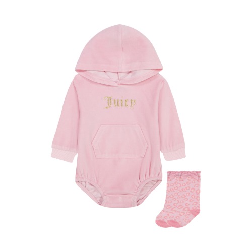 Juicy Couture Hooded Velour Bodysuit & Socks Set | Nordstromrack