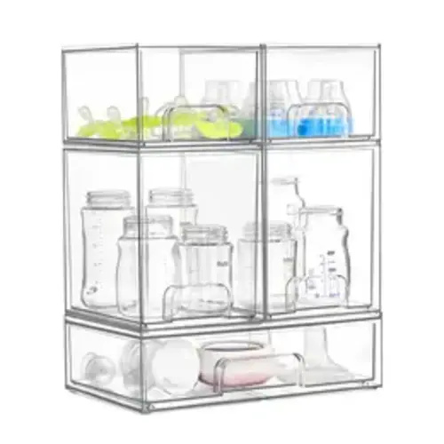 【Nursery Station】Vtopmart 5/8 Pack Stackable Nursery Bottle Station, Clear Plastic Organizer Bins for Beauty Supplies Vanity Bathroom Cabinet Pantry, Multi-Size Flexible Design, BPA-Free Safe, Multifunctional, Water Proof,dorm essentials,home decor - TikT