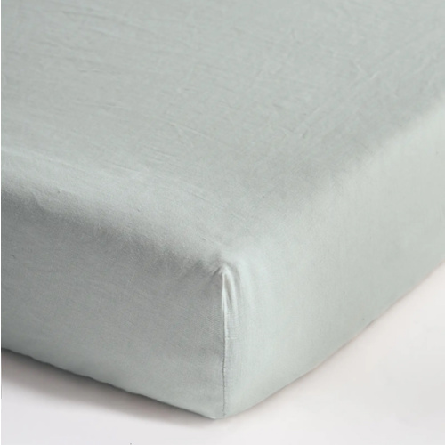 European Linen Fitted Crib Sheet in Mist