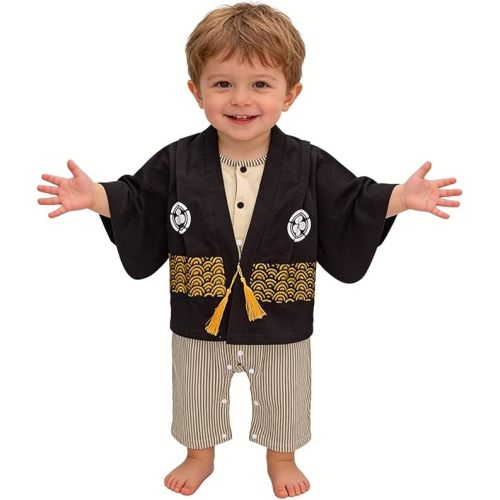 Baby Boy Kimono Romper Suit Japanese Costumes Infant Cotton Samurai Outfits